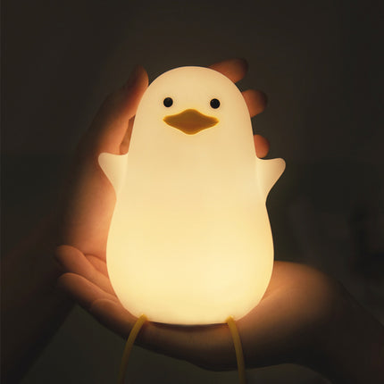 Cute Gull Silicone Night Light - Tap Control, USB Rechargeable, Kids Bedroom (Colorful yellow beak).