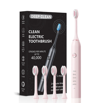 Pink Professional Sonic Toothbrush for Adults - 5 Modes, Smart Timer (4 brush heads).