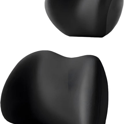 Black Ergonomic Memory Foam Car Headrest & Lumbar Support Cushion Set - Driving Comfort Neck & Back Pillow.