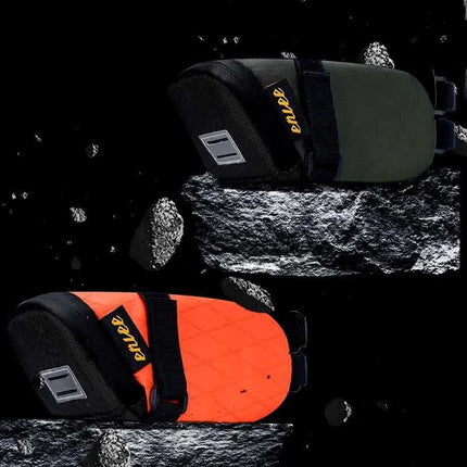 Orange And Black Water-Resistant Bicycle Saddle Bag - 1.3L Reflective Seat Pack for Road & Mountain Bikes.