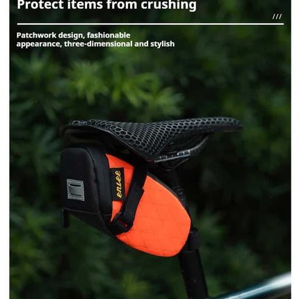 Orange And Black Water-Resistant Bicycle Saddle Bag - 1.3L Reflective Seat Pack for Road & Mountain Bikes.