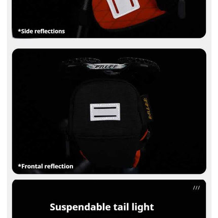 Orange And Black Water-Resistant Bicycle Saddle Bag - 1.3L Reflective Seat Pack for Road & Mountain Bikes.