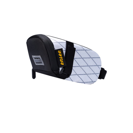 White And Black Water-Resistant Bicycle Saddle Bag - 1.3L Reflective Seat Pack for Road & Mountain Bikes.