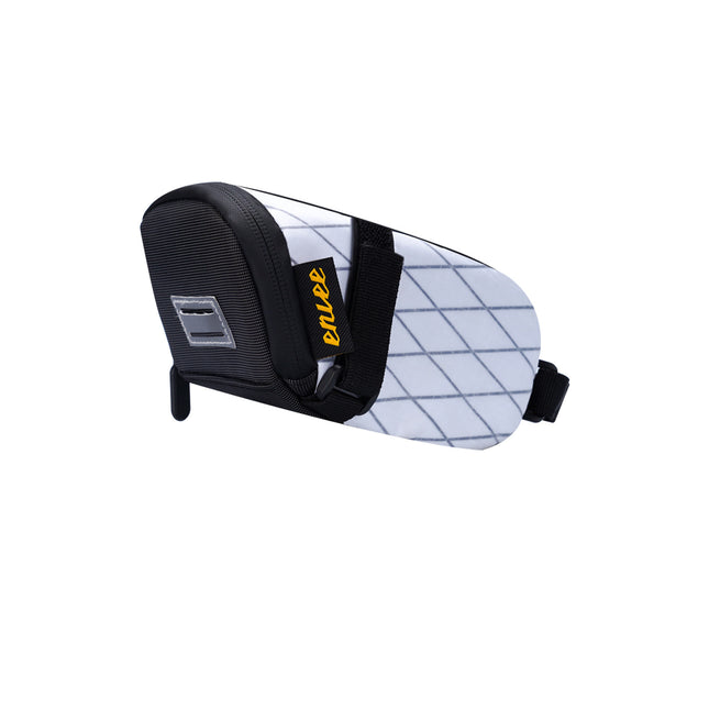 White And Black Water-Resistant Bicycle Saddle Bag - 1.3L Reflective Seat Pack for Road & Mountain Bikes.