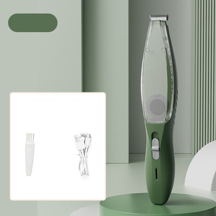 Green Rechargeable Pet Grooming Clipper with Built-in Vacuum - Low Noise Hair Trimmer for Dogs & Cats.