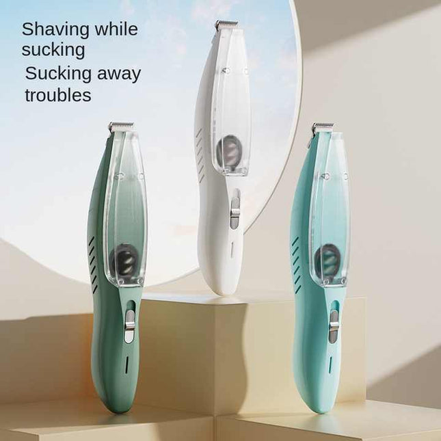 Blue Rechargeable Pet Grooming Clipper with Built-in Vacuum - Low Noise Hair Trimmer for Dogs & Cats.