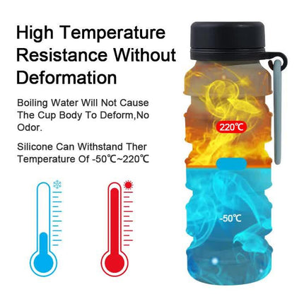 Grey and Black Collapsible Silicone Water Bottle - 510ml Portable Food-Grade Travel & Sports Drink Flask.