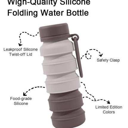 Blue and Black Collapsible Silicone Water Bottle - 510ml Portable Food-Grade Travel & Sports Drink Flask.