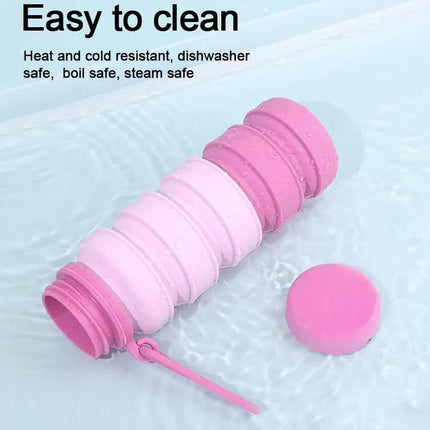 Blue and Black Collapsible Silicone Water Bottle - 510ml Portable Food-Grade Travel & Sports Drink Flask.