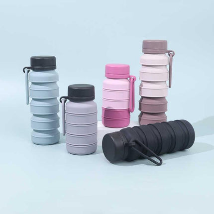 Brown Collapsible Silicone Water Bottle - 510ml Portable Food-Grade Travel & Sports Drink Flask.