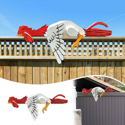 2 Pcs Red And White Whimsical Lazy Chicken Fence Topper - Funny PVC Garden & Home Decor Ornament.