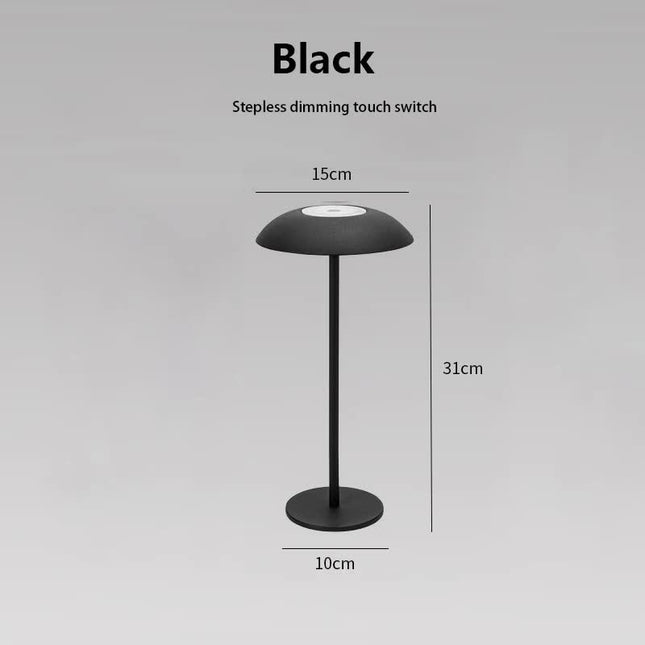 Black Minimalist Rechargeable LED Touch Table Lamp - 3-Color Stepless Dimming Metal Desk Light.