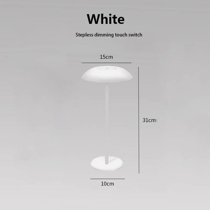 White Minimalist Rechargeable LED Touch Table Lamp - 3-Color Stepless Dimming Metal Desk Light.
