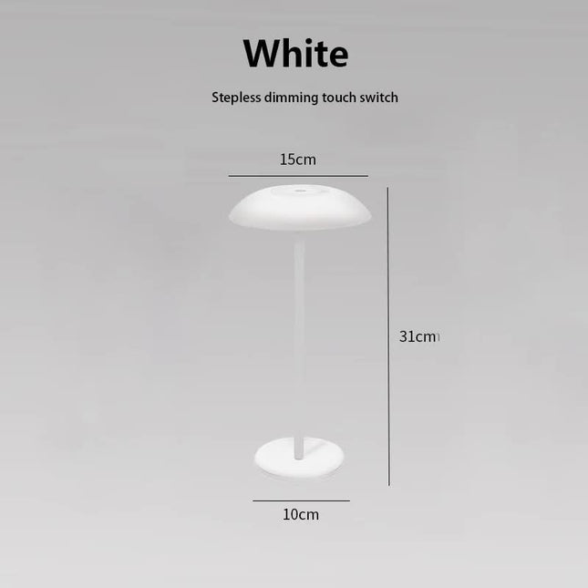 White Minimalist Rechargeable LED Touch Table Lamp - 3-Color Stepless Dimming Metal Desk Light.