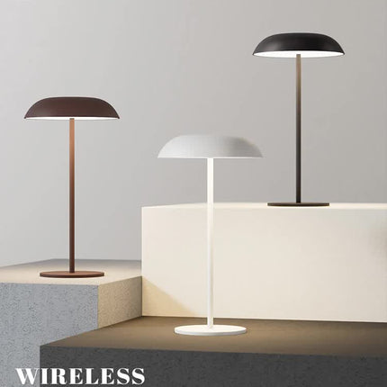 White Minimalist Rechargeable LED Touch Table Lamp - 3-Color Stepless Dimming Metal Desk Light.