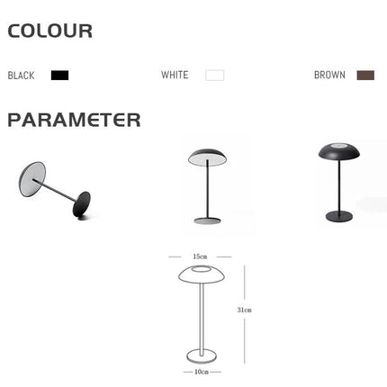 White Minimalist Rechargeable LED Touch Table Lamp - 3-Color Stepless Dimming Metal Desk Light.