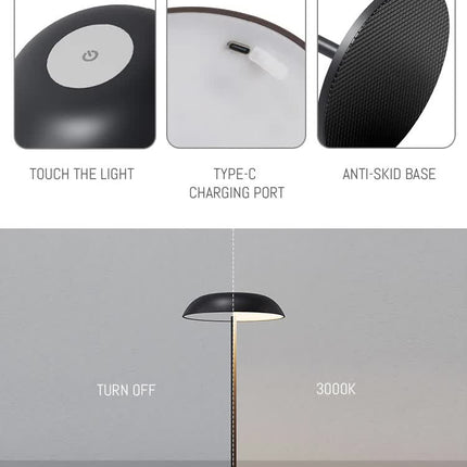 White Minimalist Rechargeable LED Touch Table Lamp - 3-Color Stepless Dimming Metal Desk Light.