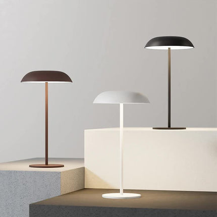 White Minimalist Rechargeable LED Touch Table Lamp - 3-Color Stepless Dimming Metal Desk Light.