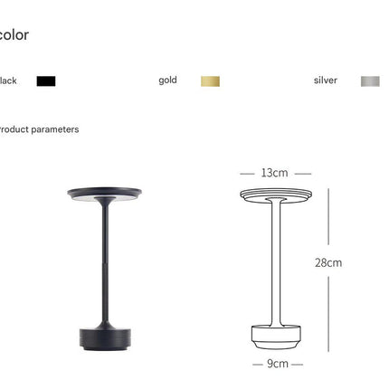 Silver Elegant Aluminum Alloy Rechargeable LED Touch Lamp - 3-Color Dimmable Cordless Table Light.