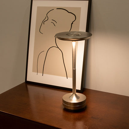 Silver Elegant Aluminum Alloy Rechargeable LED Touch Lamp - 3-Color Dimmable Cordless Table Light.