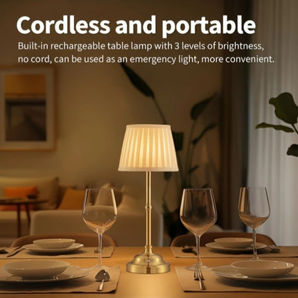 Black and White Elegant Rechargeable Fabric Shade LED Lamp - Cordless Touch Stepless Dimmable Table Light.