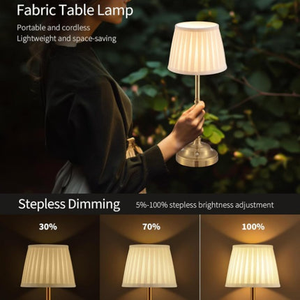 Black and White Elegant Rechargeable Fabric Shade LED Lamp - Cordless Touch Stepless Dimmable Table Light.
