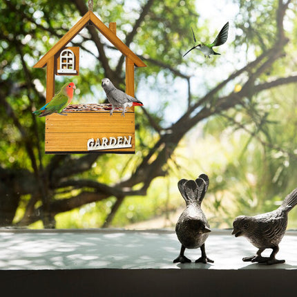 Brown Charming Wooden House Hanging Bird Feeder - Attract Wild Birds to Your Garden.