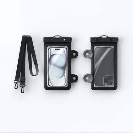 Black 2-Pack Universal IPX8 Waterproof Phone Pouch with Lanyard - Touch Sensitive Case for Swimming & Outdoor Sports.