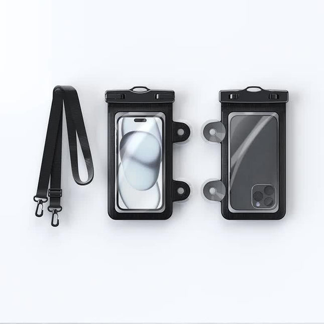 Black 2-Pack Universal IPX8 Waterproof Phone Pouch with Lanyard - Touch Sensitive Case for Swimming & Outdoor Sports.