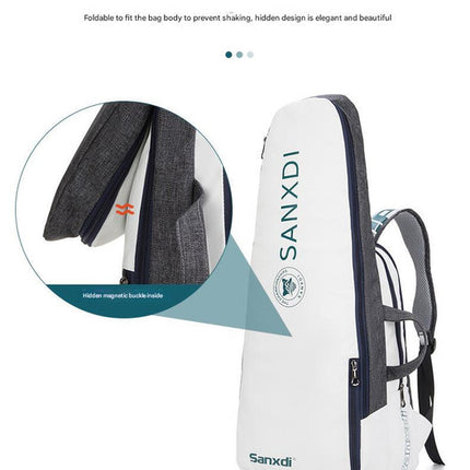 Blue and White Multifunctional Tennis & Badminton Backpack - Waterproof Racket Bag with Shoe Compartment.