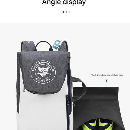 Blue and White Multifunctional Tennis & Badminton Backpack - Waterproof Racket Bag with Shoe Compartment.