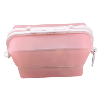 2 Pcs Pink Collapsible Silicone Food Storage Container - Microwave & Freezer Safe Lunch Box.