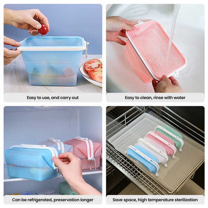 2 Pcs Pink Collapsible Silicone Food Storage Container - Microwave & Freezer Safe Lunch Box.
