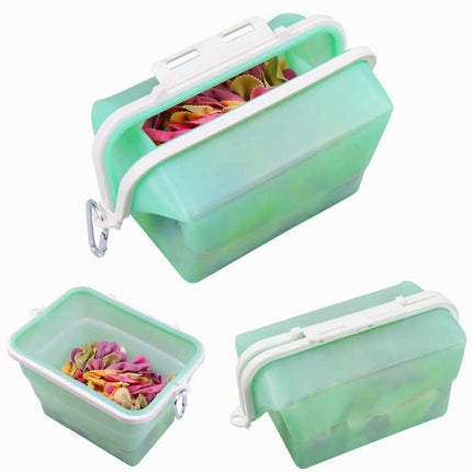 2 Pcs Blue Collapsible Silicone Food Storage Container - Microwave & Freezer Safe Lunch Box.