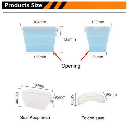2 Pcs Blue Collapsible Silicone Food Storage Container - Microwave & Freezer Safe Lunch Box.