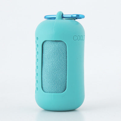 Light Blue Quick Dry Cooling Towel Set (2 Pack) - Microfiber Sport Towels with Silicone Cases & Carabiners.