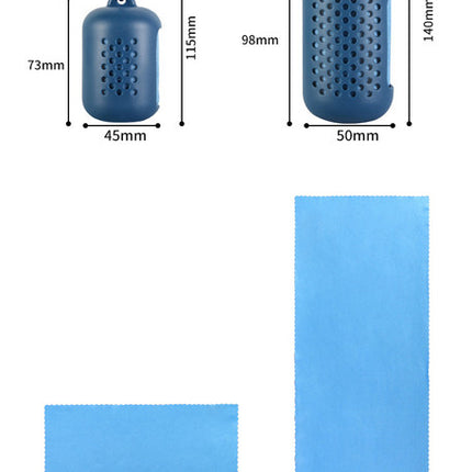 Light Blue Quick Dry Cooling Towel Set (2 Pack) - Microfiber Sport Towels with Silicone Cases & Carabiners.