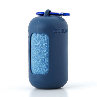 Dark Blue Quick Dry Cooling Towel Set (2 Pack) - Microfiber Sport Towels with Silicone Cases & Carabiners.