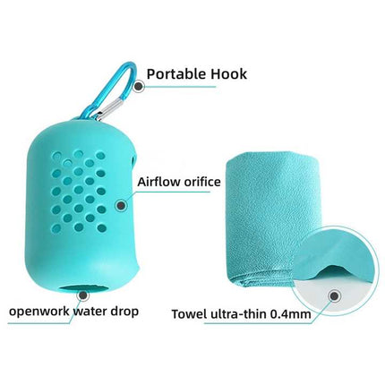 Dark Blue Quick Dry Cooling Towel Set (2 Pack) - Microfiber Sport Towels with Silicone Cases & Carabiners.