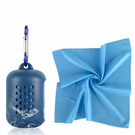 Grey Quick Dry Cooling Towel Set (2 Pack) - Microfiber Sport Towels with Silicone Cases & Carabiners.