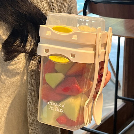 White Portable Salad & Breakfast Cup On-the-Go - Dual Compartment Container with Spork.