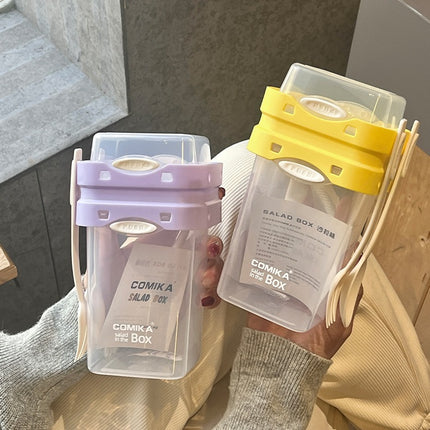 White Portable Salad & Breakfast Cup On-the-Go - Dual Compartment Container with Spork.