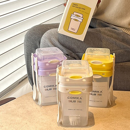 White Portable Salad & Breakfast Cup On-the-Go - Dual Compartment Container with Spork.
