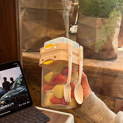 White Portable Salad & Breakfast Cup On-the-Go - Dual Compartment Container with Spork.
