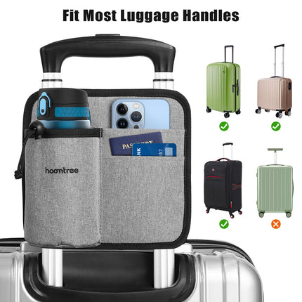 2 Pcs Black Hands-Free Luggage Handle Travel Cup Holder & Organizer Pouch.