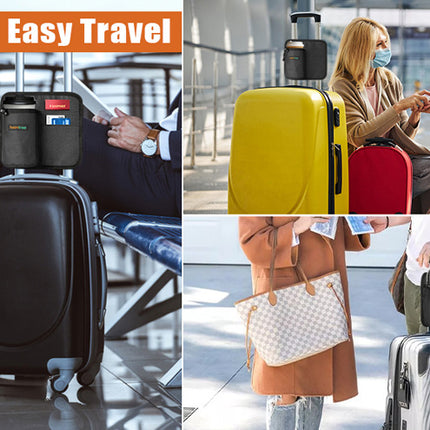 2 Pcs Black Hands-Free Luggage Handle Travel Cup Holder & Organizer Pouch.