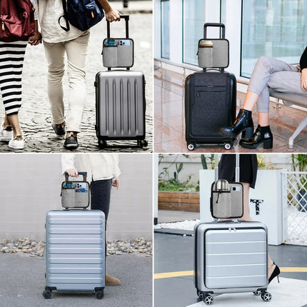 2 Pcs Grey Hands-Free Luggage Handle Travel Cup Holder & Organizer Pouch.