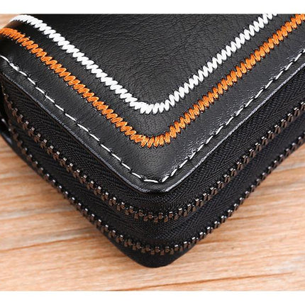 Blue Premium Genuine Leather Double Zipper Key Case - Car & House Key Organizer Pouch.