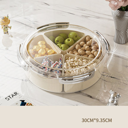Beige And Silver Snap Button Elegant Compartment Serving Tray with Lid - Versatile Snack, Fruit & Candy Box.