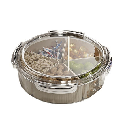 Beige And Silver Snap Button Elegant Compartment Serving Tray with Lid - Versatile Snack, Fruit & Candy Box.